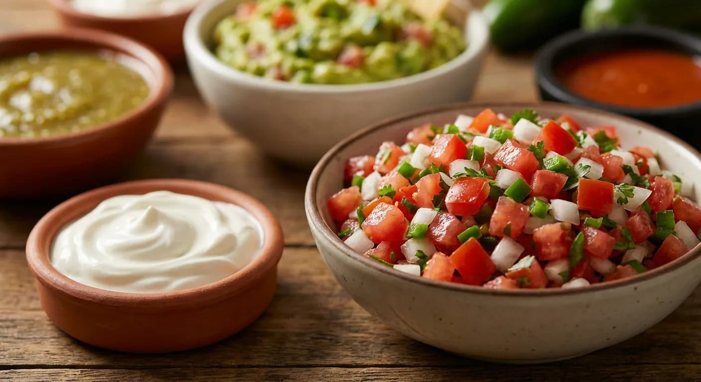 Gros plan sur les sauces et condiments mexicains traditionnels