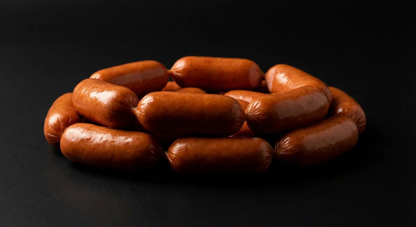 Gros plan iconique de saucisses knackis sur fond noir