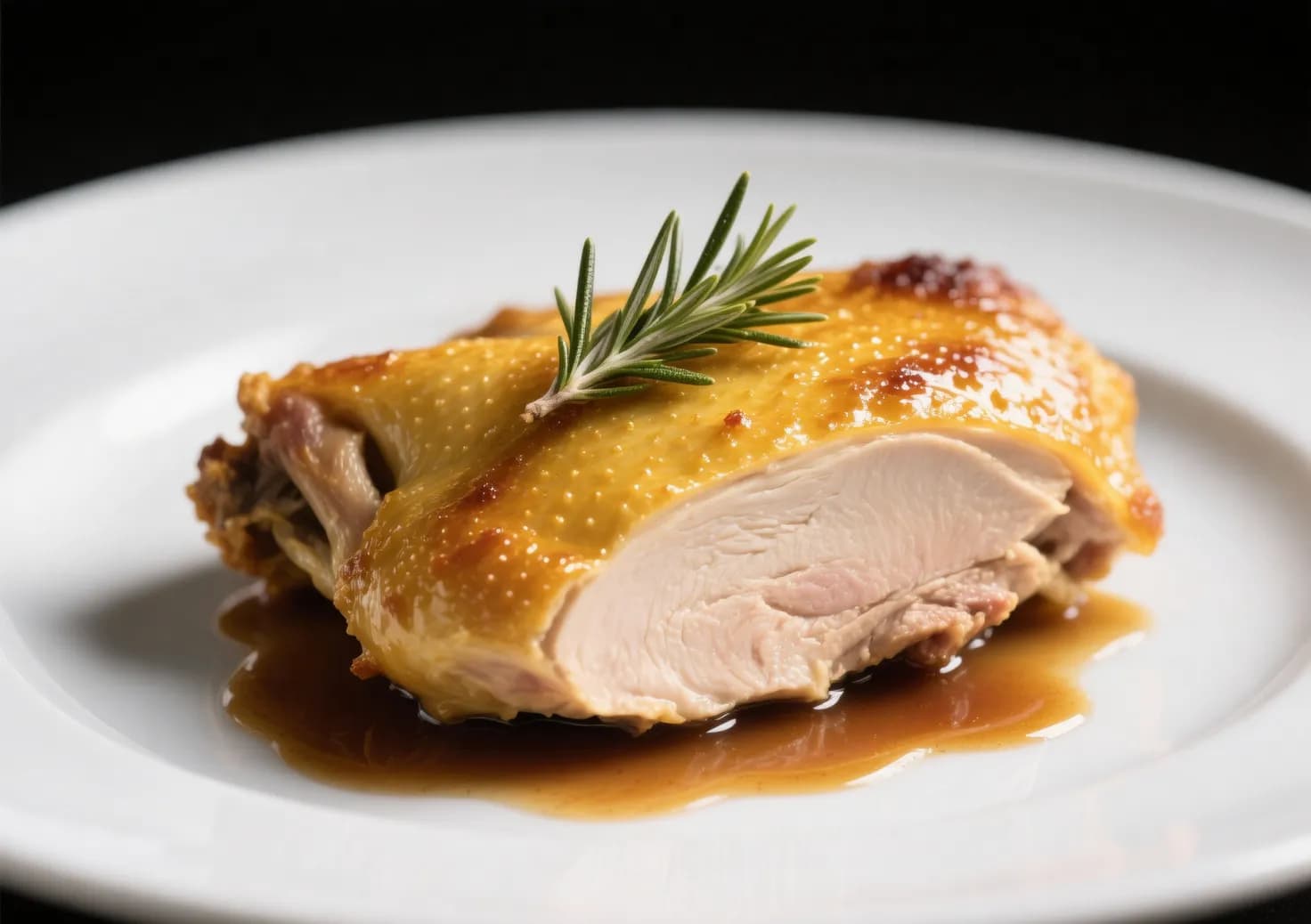 Tranche de chapon au four avec peau croustillante et jus réduit