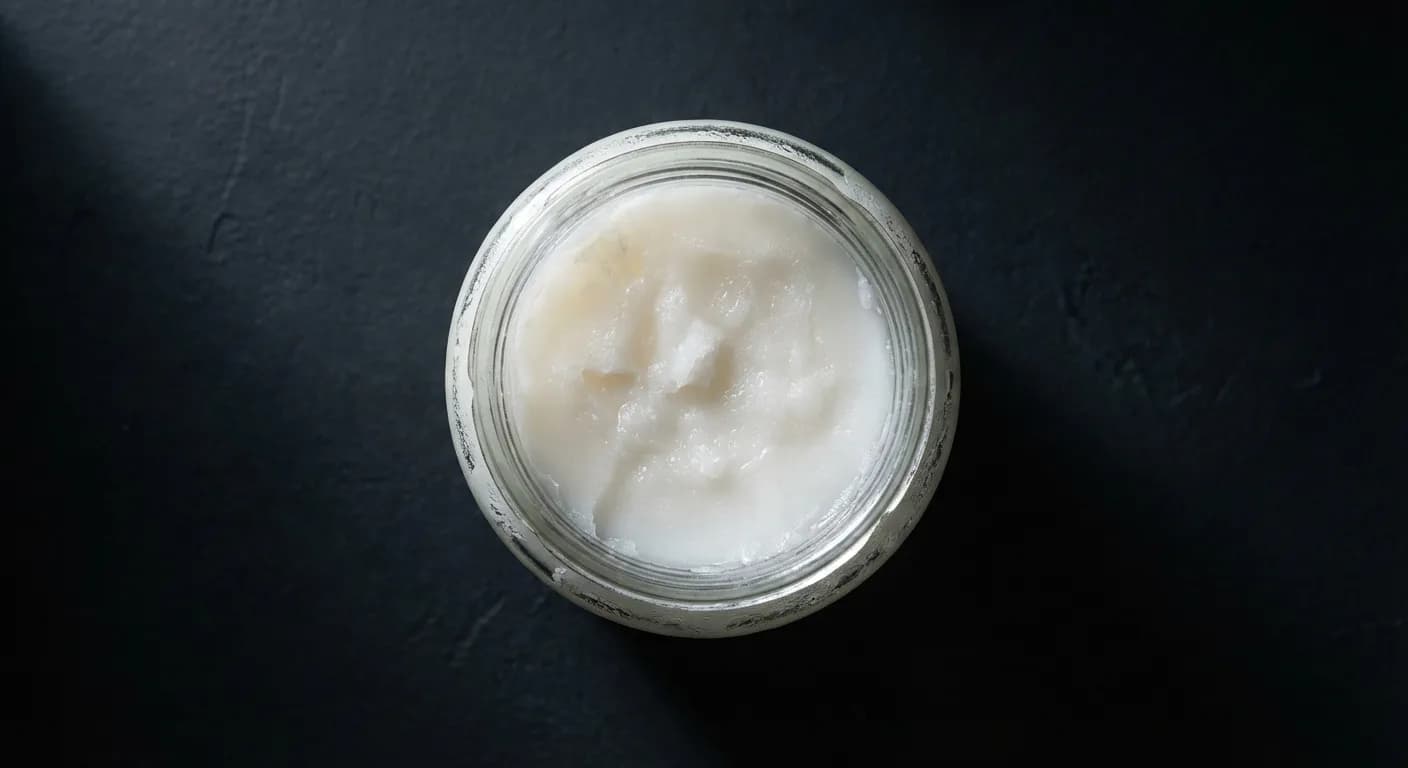 Miniature minimaliste d'un bocal de graisse de canard blanche purifiée