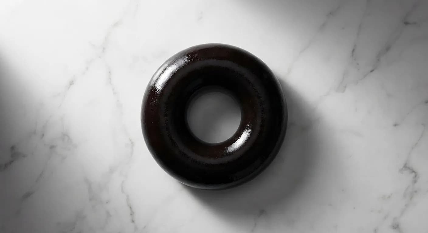 Gros plan iconique d'un boudin noir sur marbre blanc