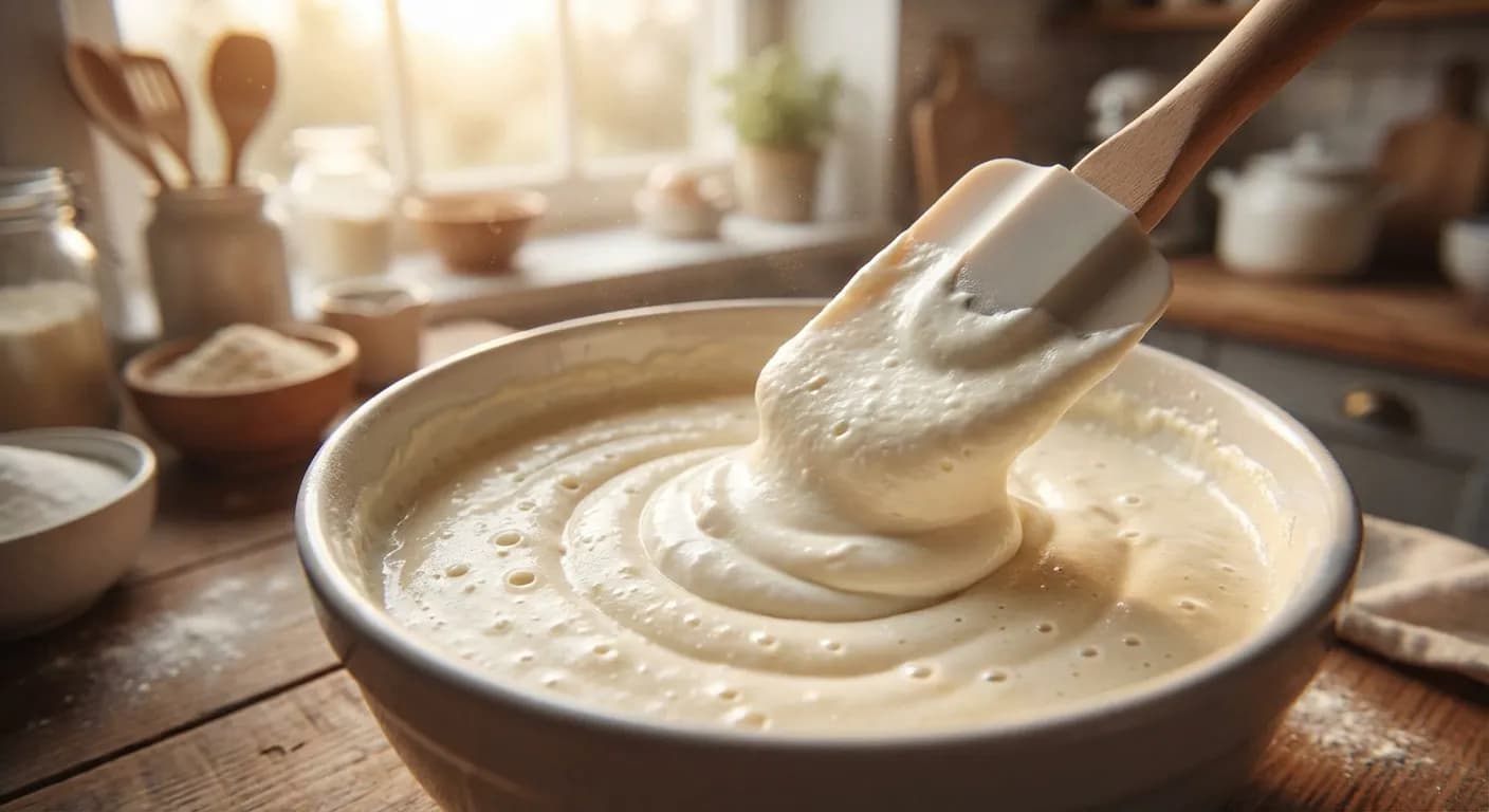 Gros plan du mélange de fromage blanc dans une pâte à gâteau pour plus de moelleux