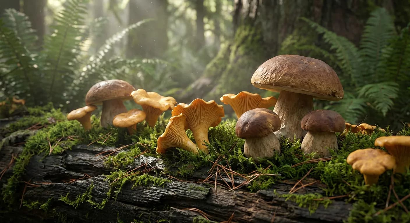 Champignons forestiers : l'accord parfait avec le chevreuil Champignons sauvages fraîchement cueillis pour accompagner le gibier