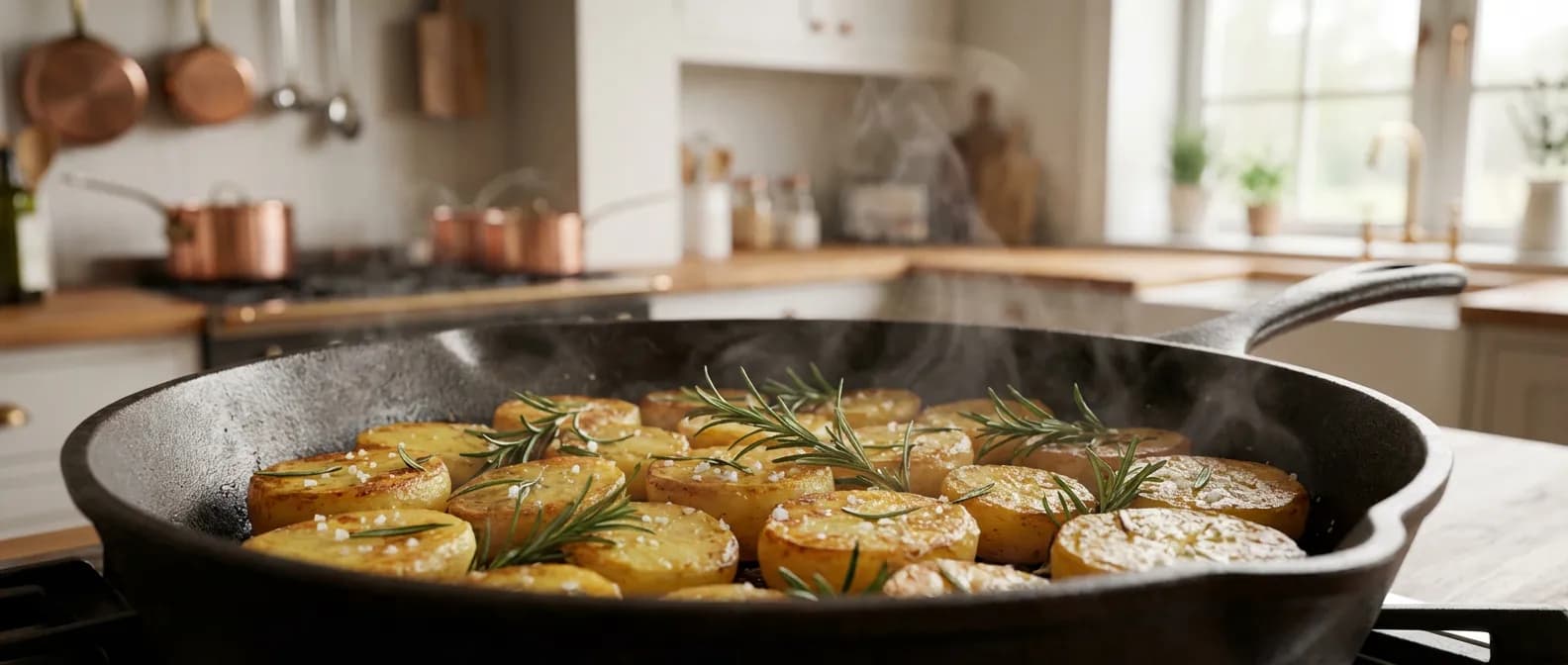 L'art de cuisiner les pommes de terre en conserve Poêlée de pommes de terre en conserve dorées au romarin dans une cuisine haut de gamme