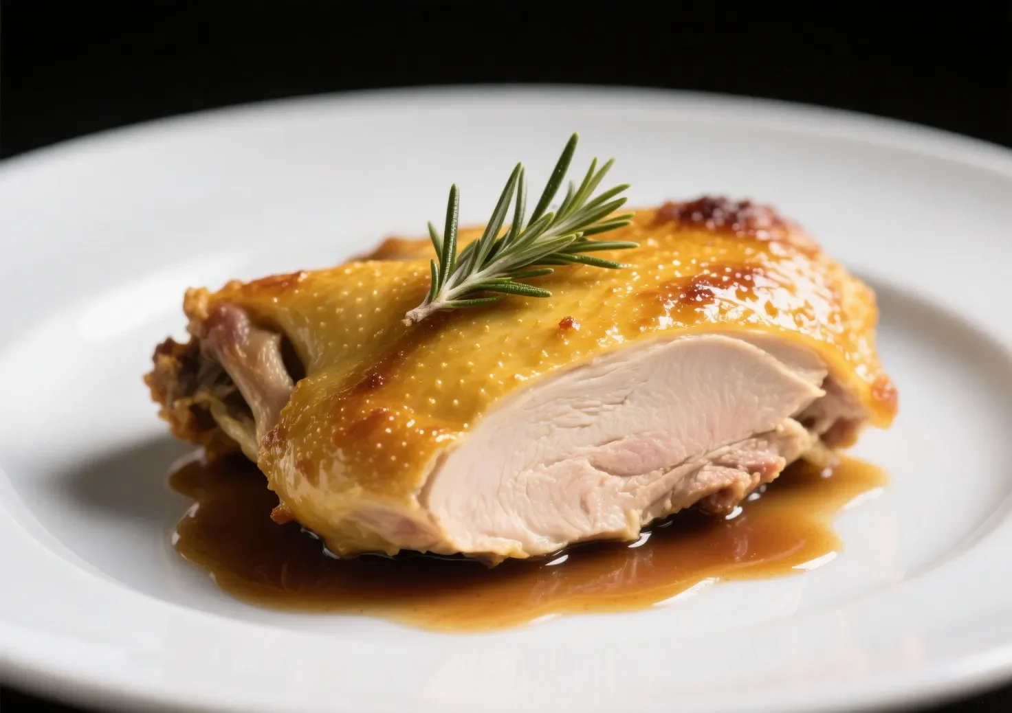 Tranche de chapon au four avec peau croustillante et jus réduit