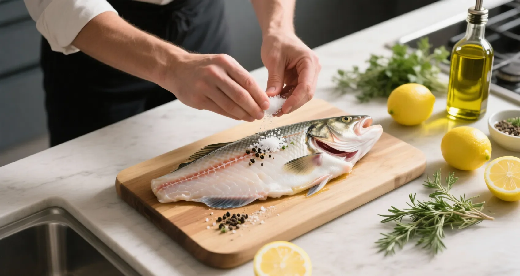 Astuces pour préparer un dos de cabillaud comme un chef Préparation d'un dos de cabillaud dans une cuisine moderne avec ingrédients frais