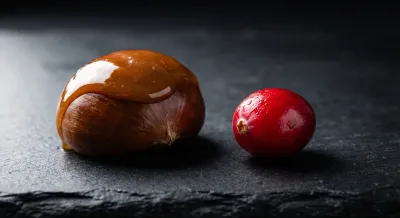 Gros plan sur une châtaigne et une canneberge pour accompagnement de gibier