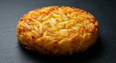 Gros plan sur un rosti de pomme de terre croustillant et doré