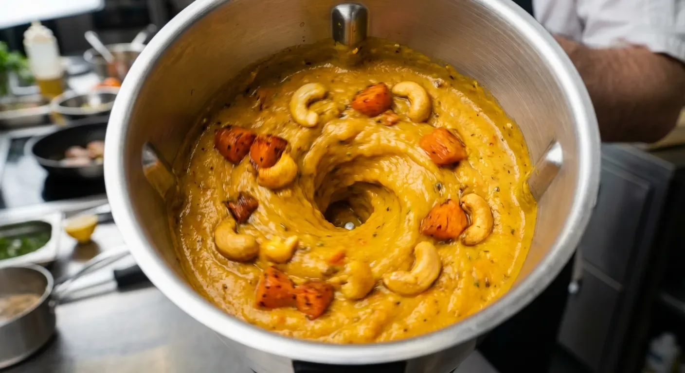 Purée de légumes et d'oléagineux formant un liant naturel et onctueux pour une sauce.