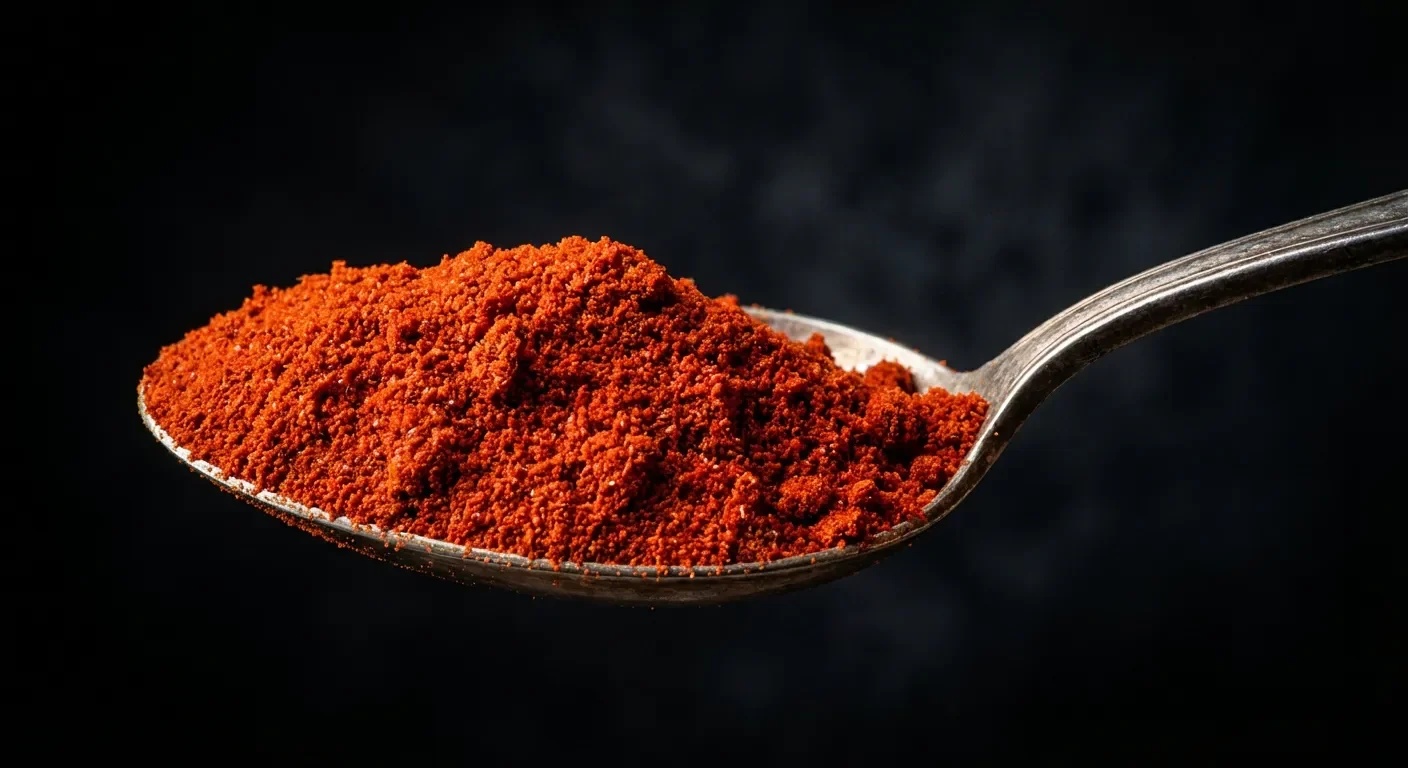 Par quoi remplacer du paprika ? Nos meilleures idées Cuillère d'épice rouge vibrante sur fond sombre