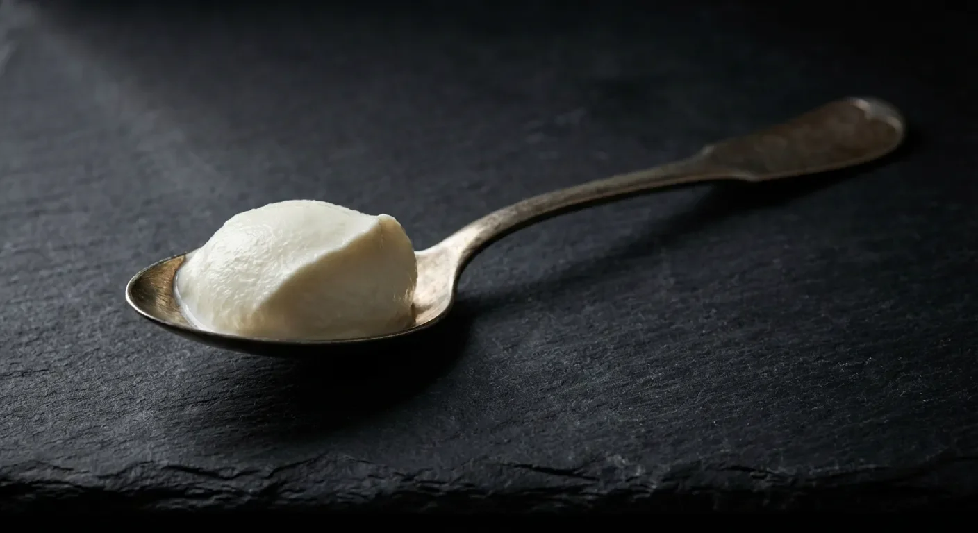 Remplacer creme fraiche par fromage blanc : conseils Gros plan d'une cuillère de fromage blanc sur fond sombre contrasté