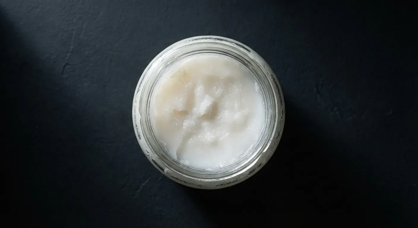 Conservation graisse de canard : le mode d'emploi Miniature minimaliste d'un bocal de graisse de canard blanche purifiée