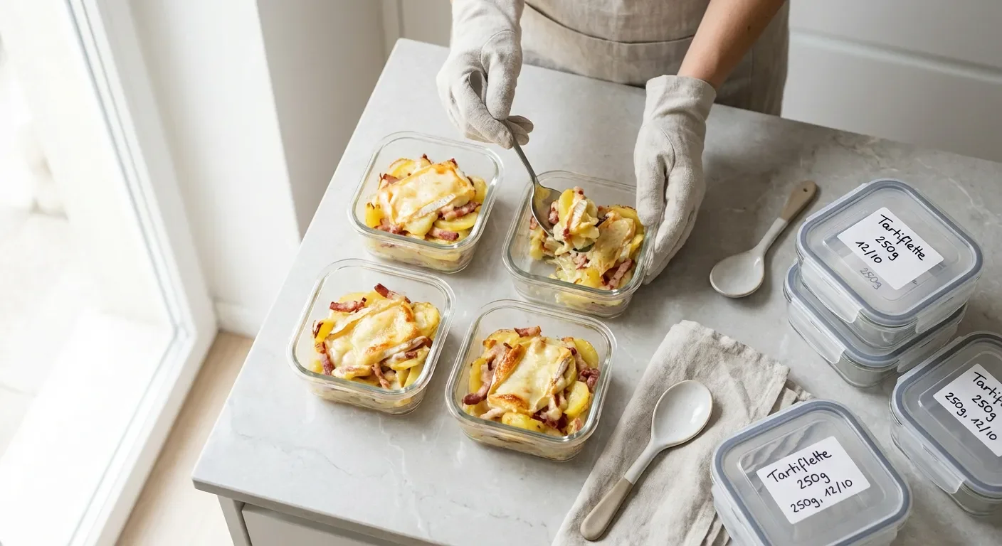 Conservation de portions de tartiflette dans des récipients en verre hermétiques