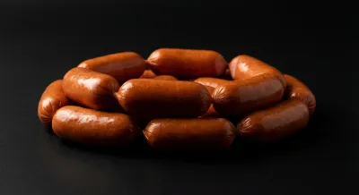 Gros plan iconique de saucisses knackis sur fond noir