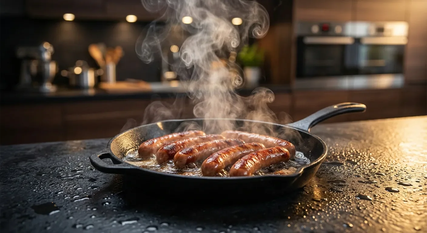 Saucisses knackis fumantes après décongélation et cuisson