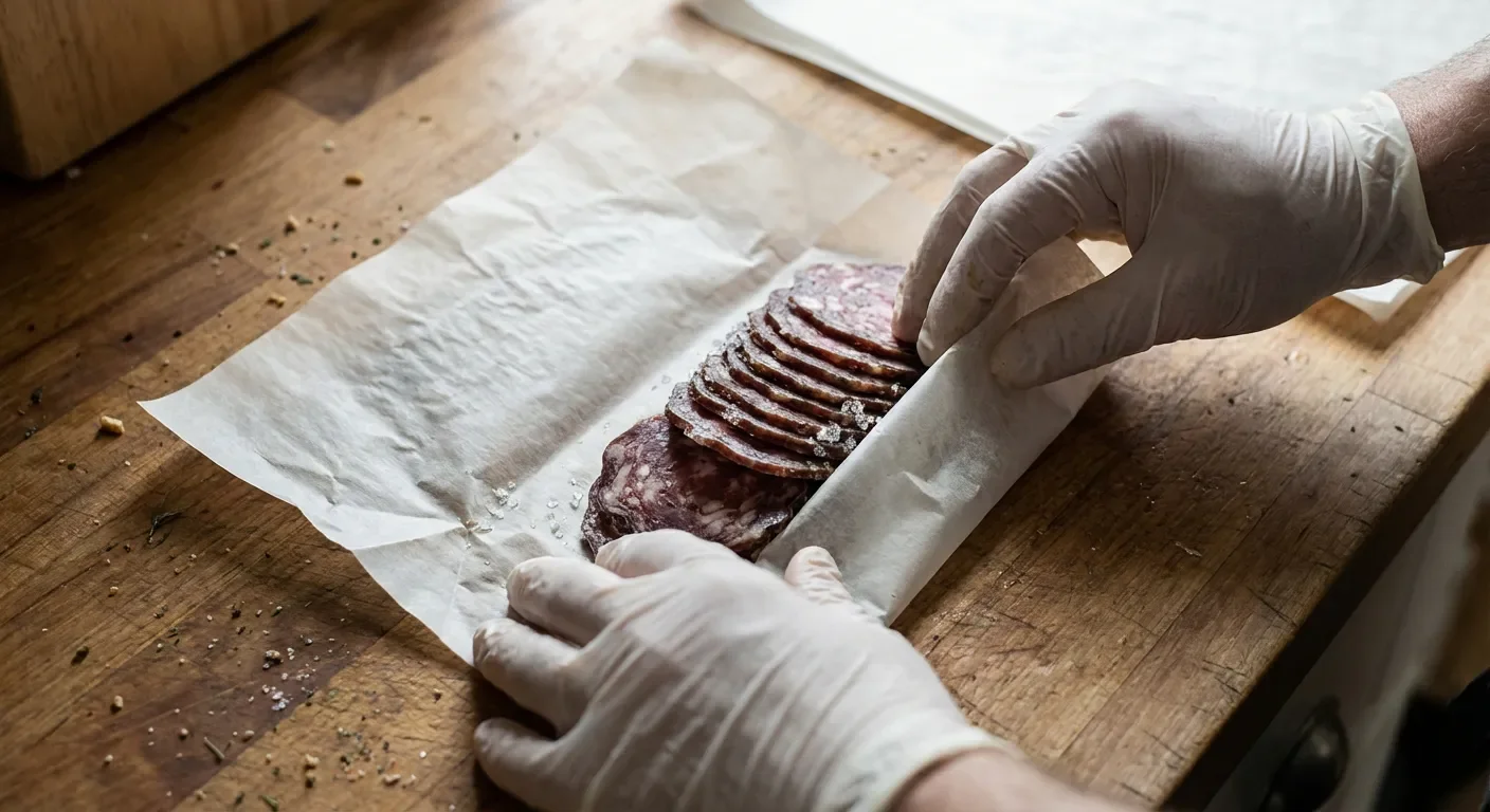 Étapes de préparation pour congeler la charcuterie Préparation et emballage du saucisson à l'ail pour la congélation