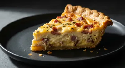 Gros plan sur une part de quiche croustillante et crémeuse
